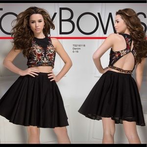 HOMECOMING Tony Bowls 2 piece denim formal dress